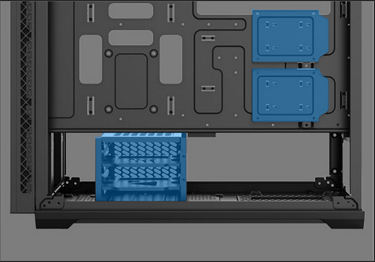 Hard disk bays and spaces inside the MATREXX 70 case