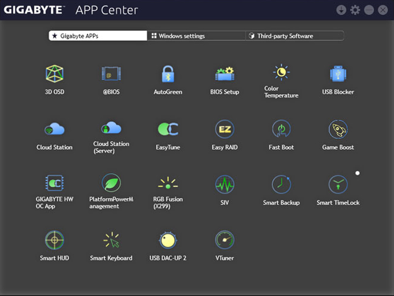 screenshot of GIGABYTE APP Center