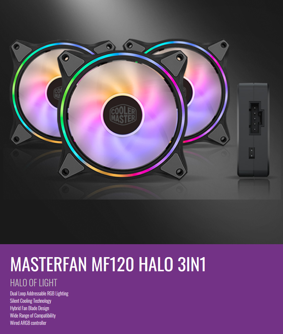 Cooler Master MasterFan MF120 Halo ARGB 120mm 3 Fan Kit features