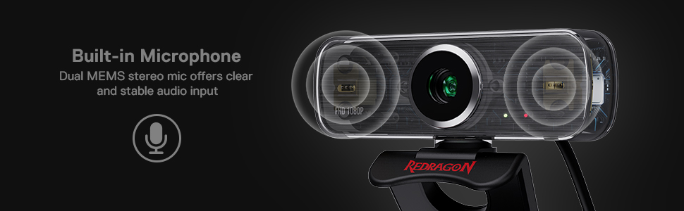 Redragon GW800 1080P Webcam with Built-in Dual Microphone