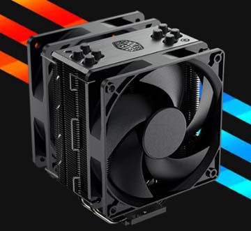 An optional fan added to the back of the Cooler Master Hyper 212 CPU Cooler facing slightly to the right