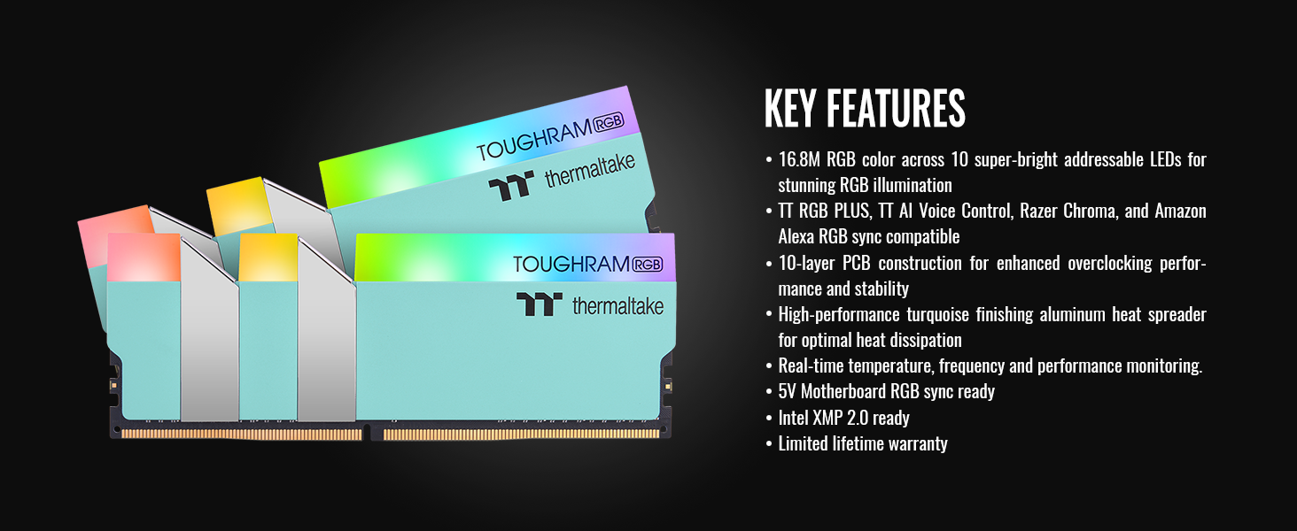 TOUGHRAM RGB Memory DDR4 3600MHz 16GB (8GB x2)-Turquoise