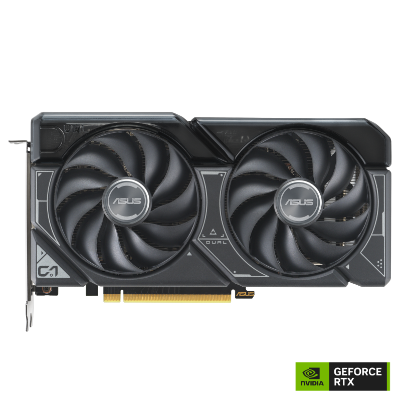 slide 1 of 14, show larger image, asus dual geforce rtx 4060 ti graphics card front view nvlogo