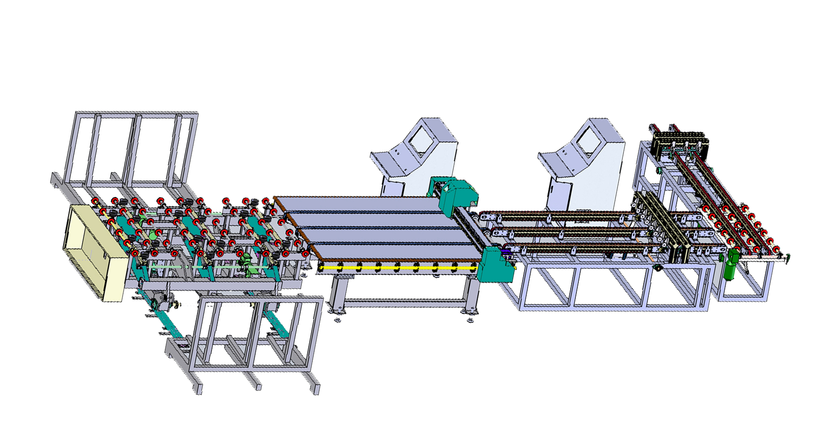 Fully automatic glass feeding, cutting and breaking connection line
