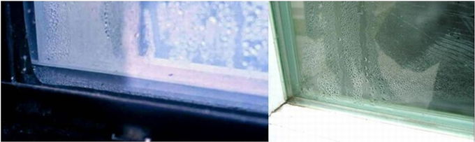 Figure 7 "Water accumulation" (left) and "condensation" (right) in insulating glass