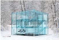 Figure 1 All-glass building designed by Santambrogio: Three-story framed glass house