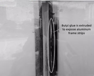 Figure 6 The phenomenon of extrusion of insulating glass butyl rubber