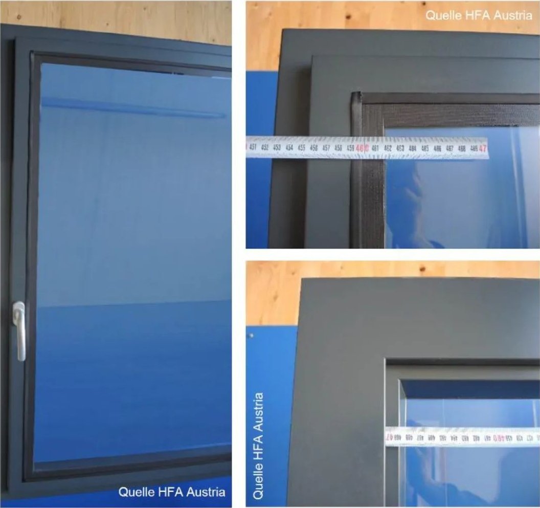 Figure 7 Window design study using very slender profiles. Windows open inwards using vacuum insulating glass (Image credit: Holzforschung Austria, HFA)