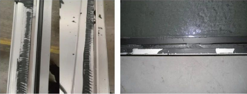 Figure 2 The uneven application of primer in a certain project leads to partial sealant (left)