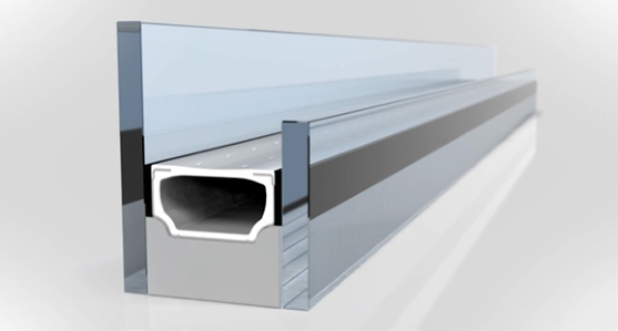 Figure 11 Picture of plastic hybrid stainless steel (PHSS) spacers at the edge of insulating glass.