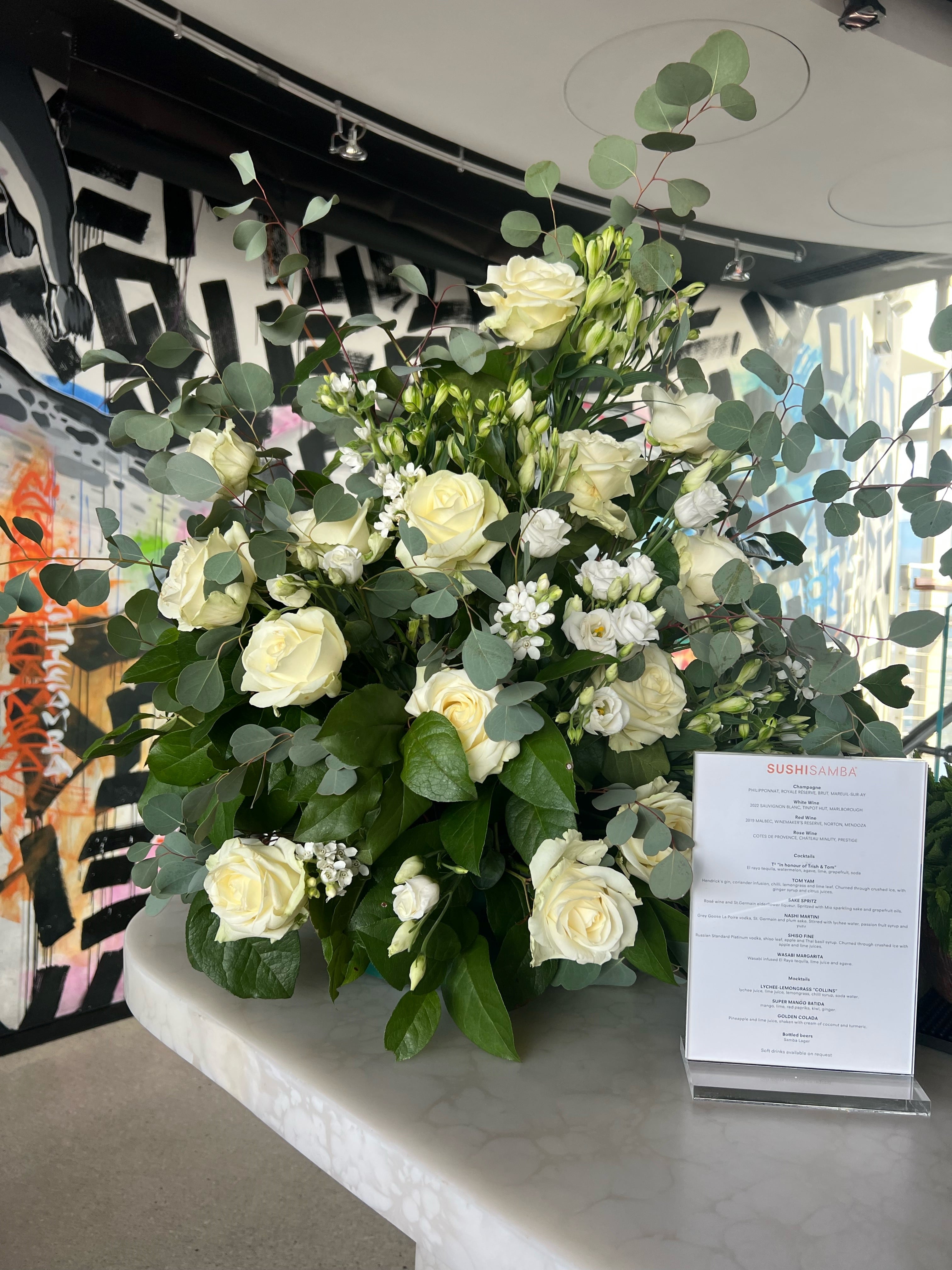 Bar and Table arrangement flowers for Sushi Samba London Heron Tower