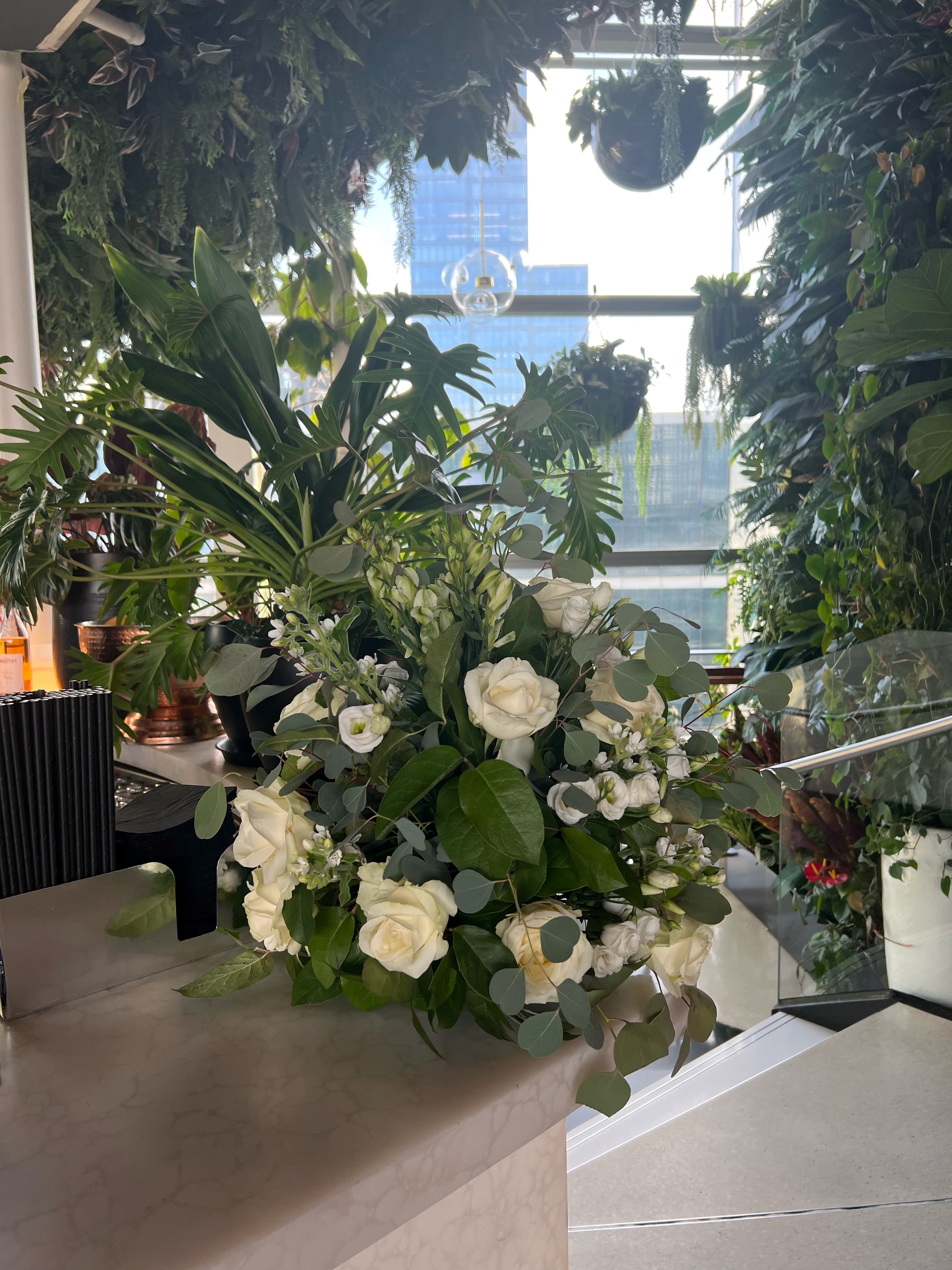Bar and Table arrangement flowers for Sushi Samba London Heron Tower