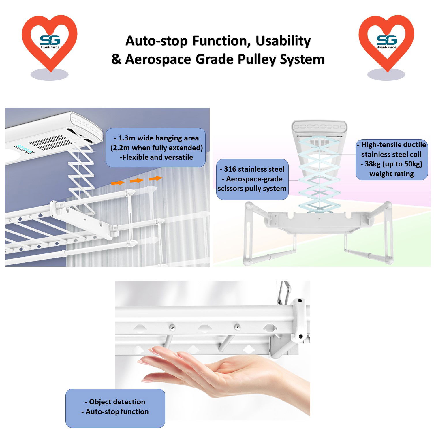 Smart Automated Laundry Rack System w/ Light Dryer Heater UV - SG