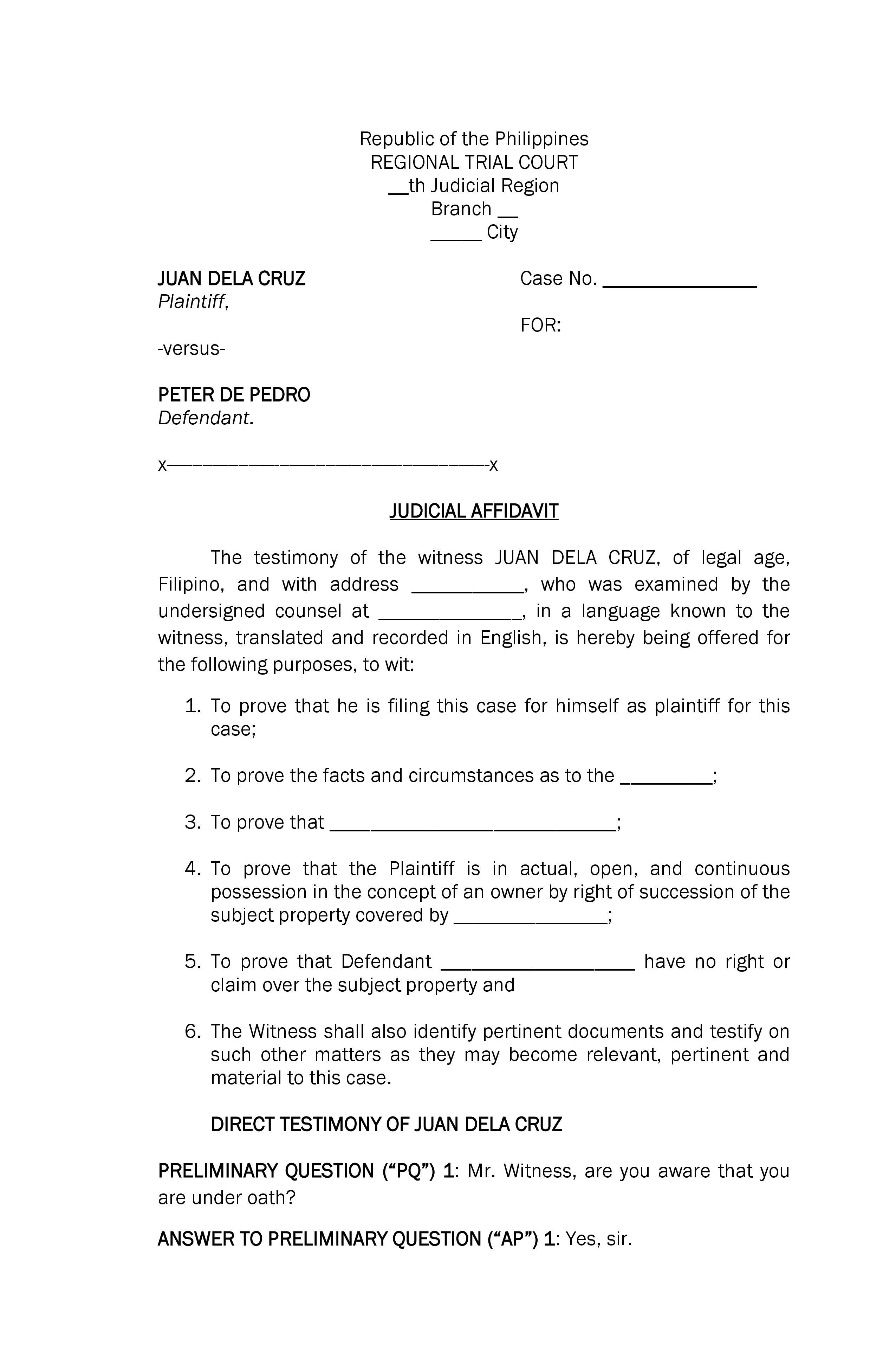 Judicial Affidavit page one