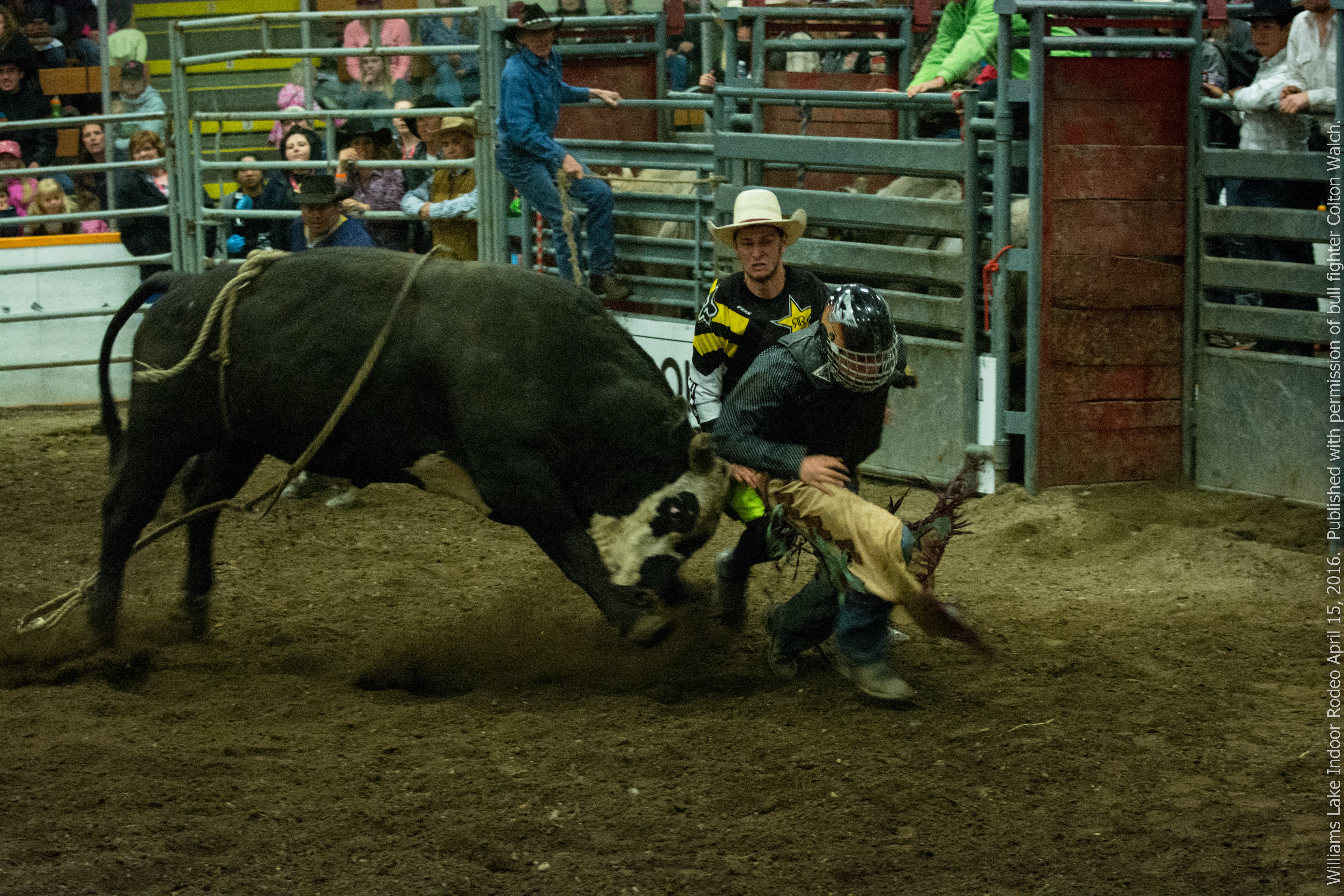 Rodeo clowns and bullfighters at the Williams Lake Indoor Rodeo