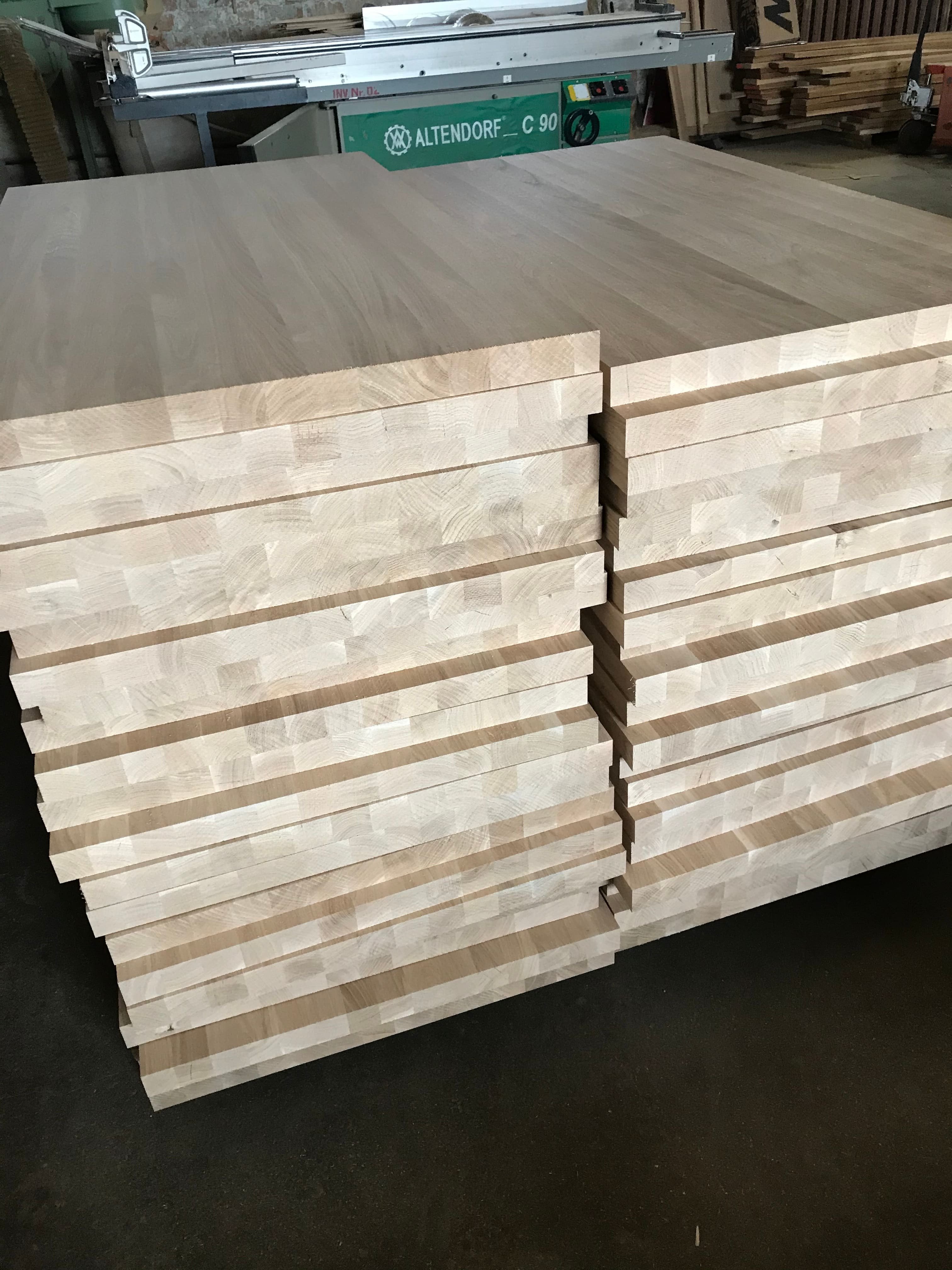 Stack of oak edge glued panels 