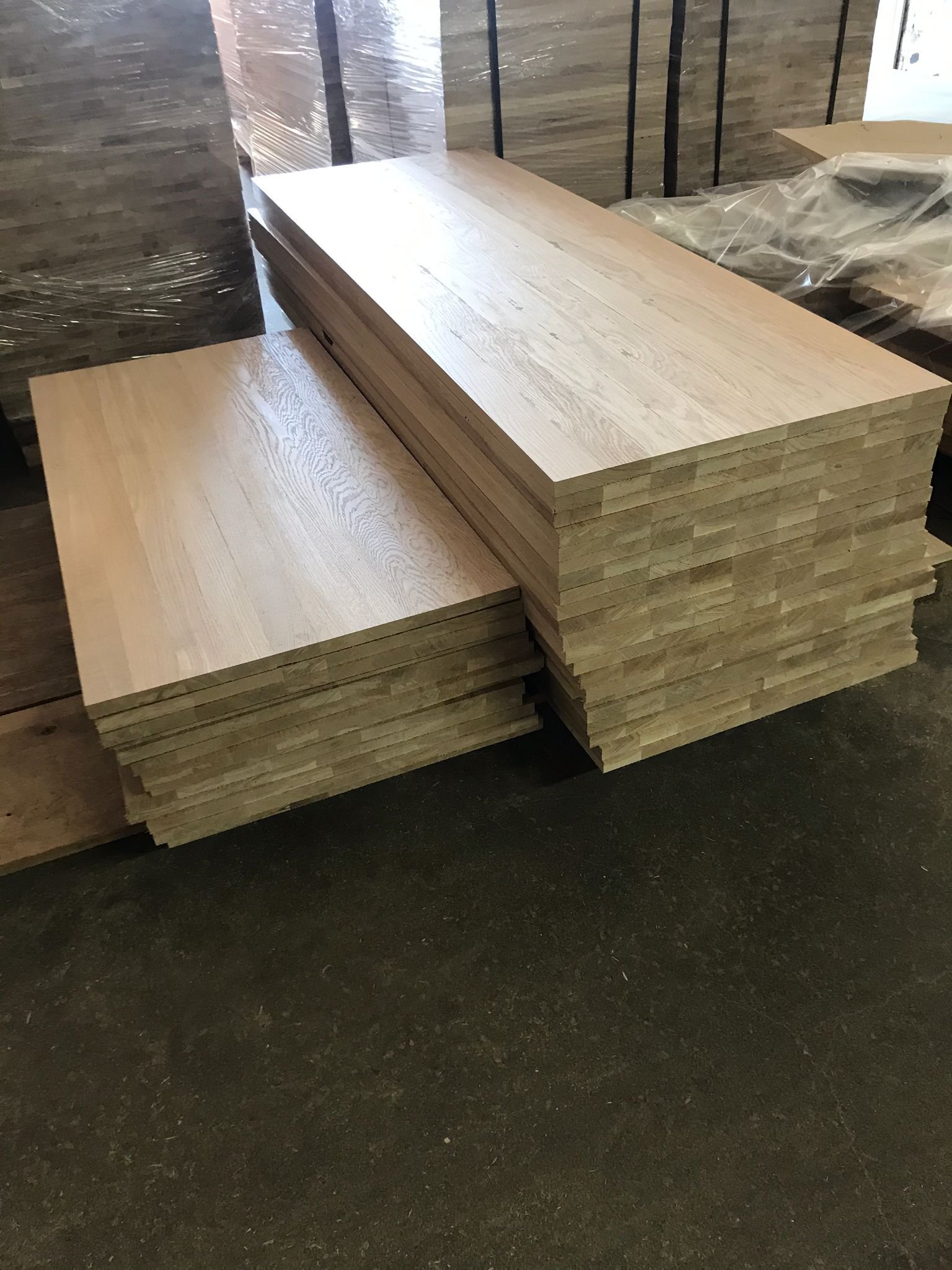 Stack with oak edge glued panels before packing