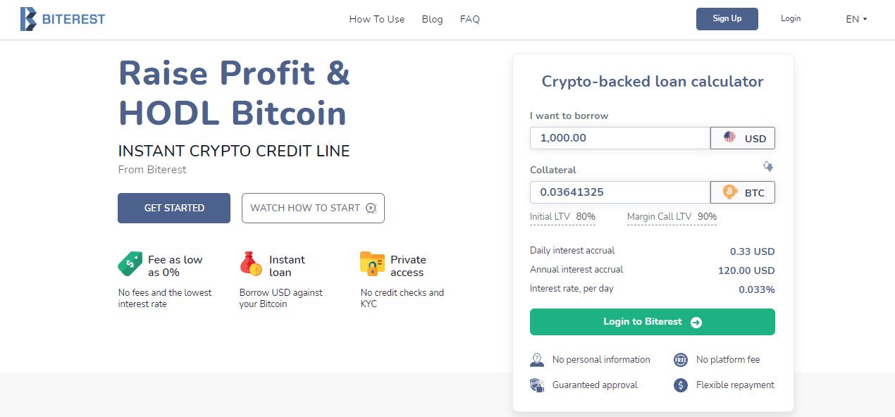 Biterest.com | Instant Bitcoin Backed Loans | 100% Anonymous. Sign up for the fastest Crypto-backed Credit Line! Get an instant USD loan secured with Bitcoin as collateral ✔ Only 1% per month ✔ Refund anytime ✔ Zero fee.