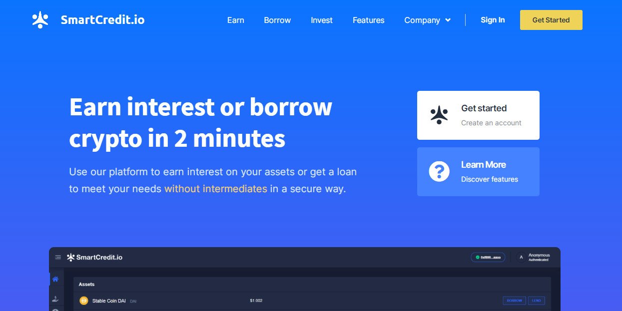 SmartCredit.io - Crypto loans and DeFi Fixed Income Funds. Crypto Loans with low collateral ratio to the borrower. Transferable and tokenized Crypto Loans for the lender. Fixed Income Funds for investors.