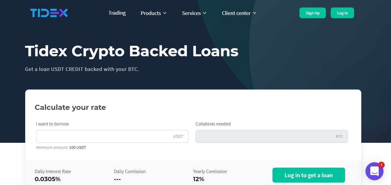 USDT Loans | Bitcoin loan | TIDEX Crypto Backed Loans. Tidex Crypto Loans - Get a loan USDT credit backed with your BTC. TIDEX offers best crypto backed loans and interest-earning accounts. Get a crypto loan with cryptocurrency as collateral. Borrow crypto on TIDEX