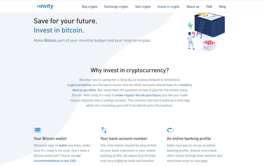 nvest in Bitcoin | Invity.io. Invest in Bitcoin instantly with our dollar-cost averaging cryptocurrency service. Buy Bitcoin instantly and regularly to limit risk and build a portfolio.