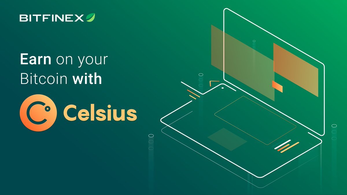 Manage your Celsius account through Bitfinex and earn a return of up to 6.2% APY on Bitcoin and up to 9.65% on Ethereum.  