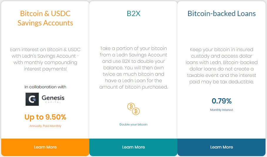 Ledn Products: Bitcoin & USDC Savings Accounts, B2X, Bitcoin-backed Loans