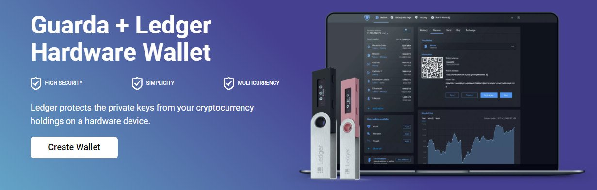 Experience the security of Ledger hardware wallet with Guarda Wallet: secure and instant exchange of your crypto assets.