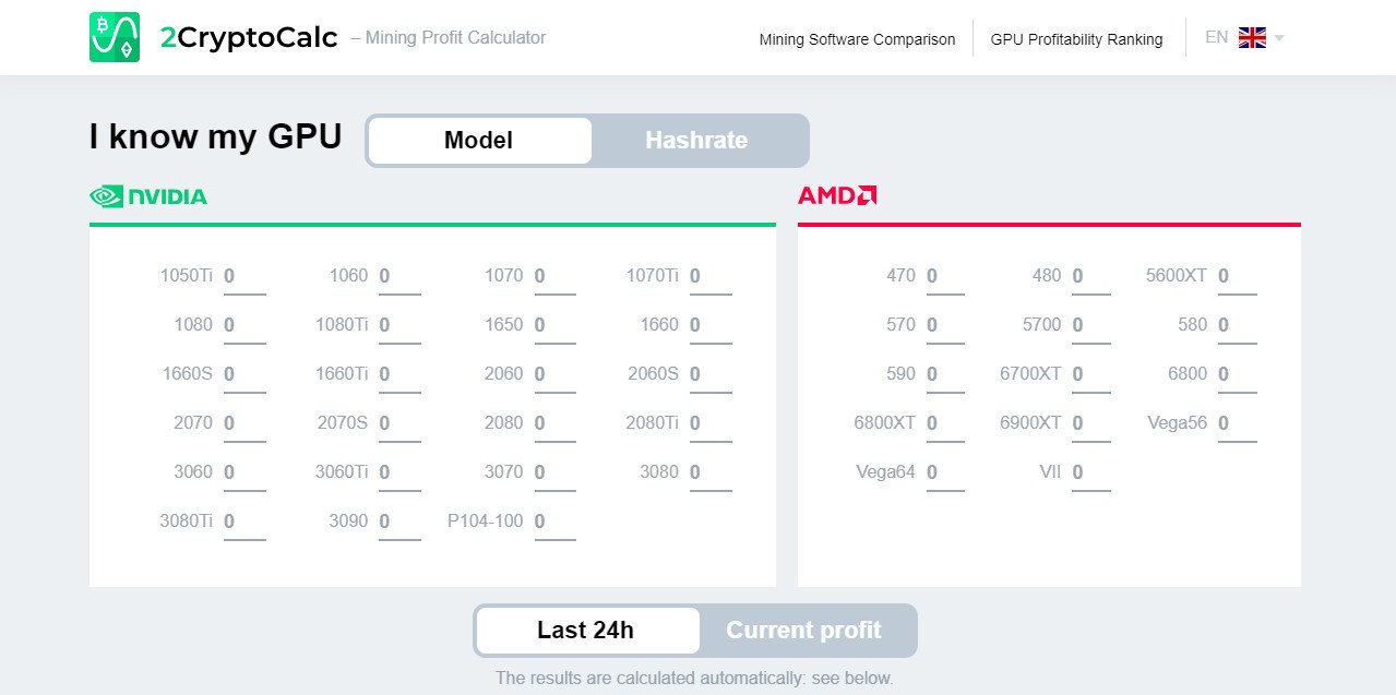 Mining Profit Calculator for Video Card (GPU) -  2CryptoCalc. Calculated the mining rewards for cryptocurrencies mined using video cards (GPU’s). Best coins to mine with your GPU.
