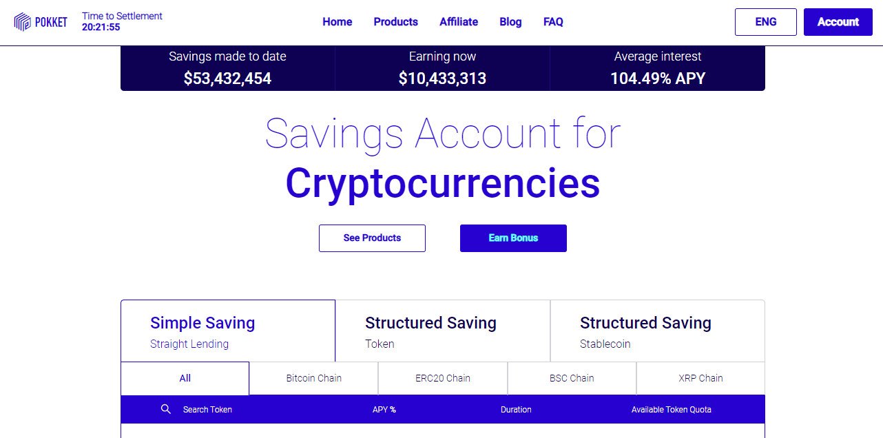 POKKET: A Smarter Way To Invest In Cryptocurrency. POKKET is a new cryptocurrency savings account service to help you earn interest returns on your crypto assets. 6-8% APY on Bitcoin lending, +100 other assets!