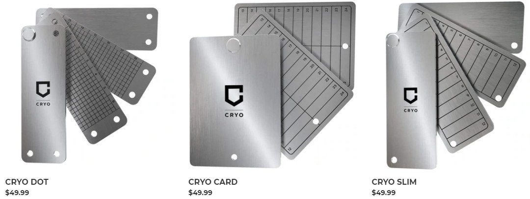 CRYO | Crypto Wallet Recovery Seed Phrase Cold Storage Backup