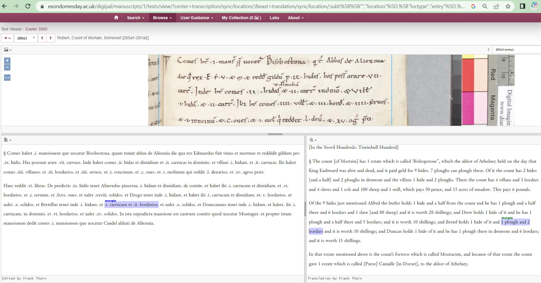 Screenshot of reference to Montacute in the Exon Domesday