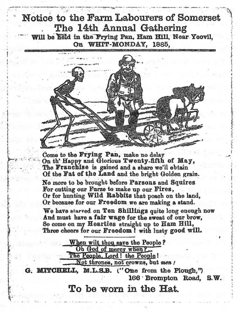 Handbill for 1885 meeting of Agricultural labourers on Ham Hill