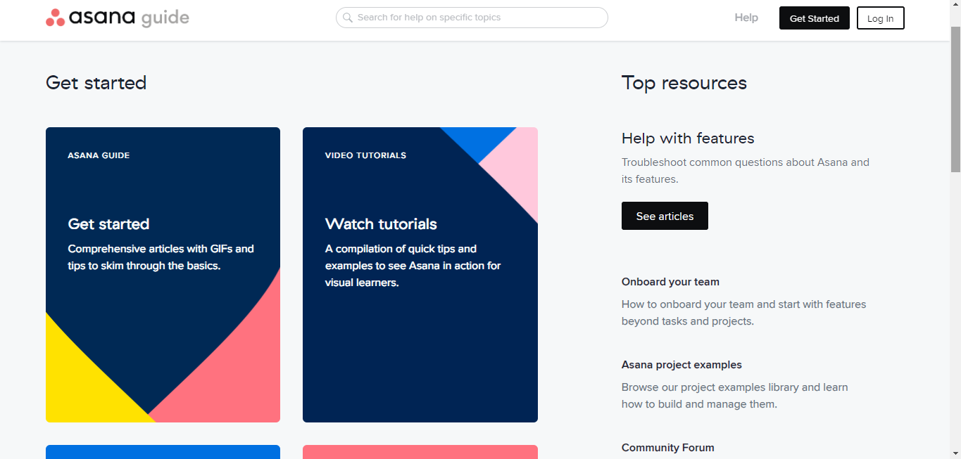 Asana's resource page for self-service users