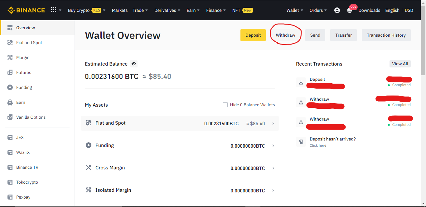 Wallet overview on Binance