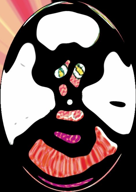 A black smiling face in abstract style.