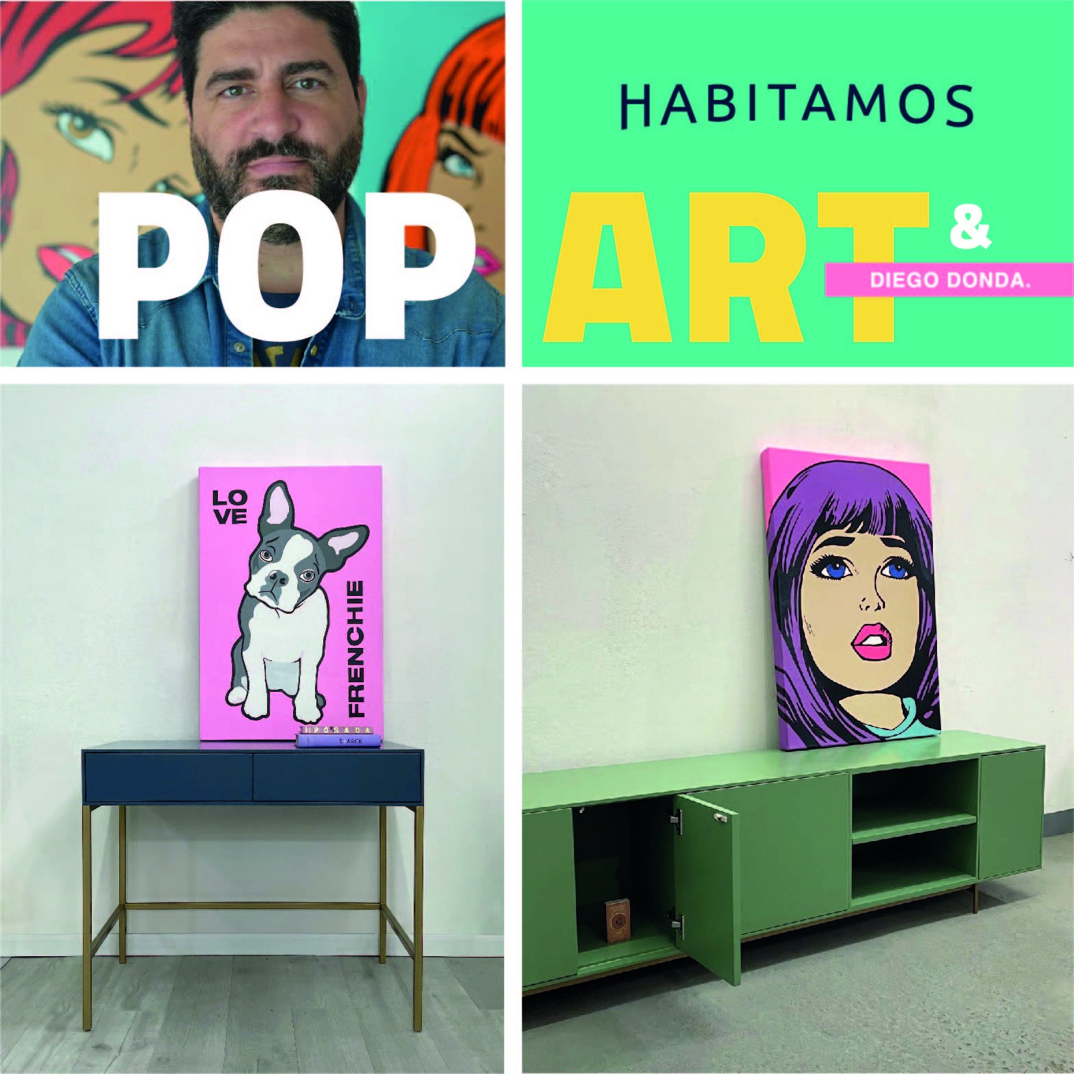 Obras de Diego Donda, sobre mueble vajillero Baires de Habitamos