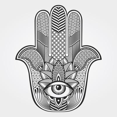 Um conjunto de tatuagens de mão hamsa.