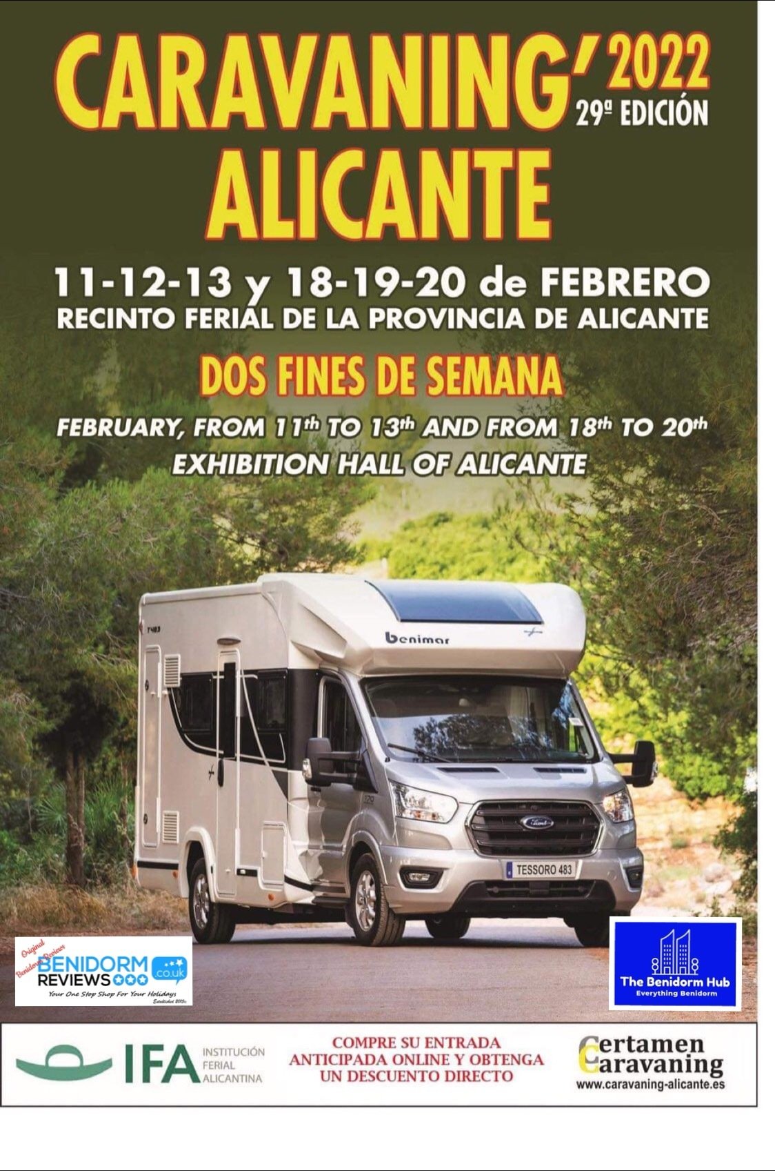 Caravaning Alicante 2022 kicks off - 29th Edition We are working to carry out the 29th edition of Certamen Caravaning 2022, the most important monographic fair of the Levante-South and the second at national level, with more enthusiasm and effort than in previous years if possible.   The date chosen for its celebration will be from the 11th to the 13th and from the 18th to the 20th of February 2022.   After the forced pause caused by the COVID health emergency, we return with more energy and desire to show you the latest developments in the sector: motorhomes, caravans, campers, residential modules, mobile homes, leisure and free time, convertible trailers, accessories, camping articles and much, much more.    Our wish is to continue to offer you the best possible service and to ensure that you continue to enjoy the advantages of caravanning in an environment of freedom and safety.   We will keep you informed in the near future.