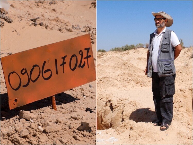 Anonymous refugee grave in Zarzis and volunteer Chamseddine Marzoug © Gudrun Petersen