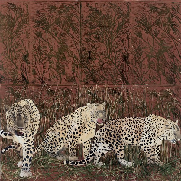 פמלה לוי, נמרים,2004, הדפס עץ ושמן על בד,160X160 סמ
