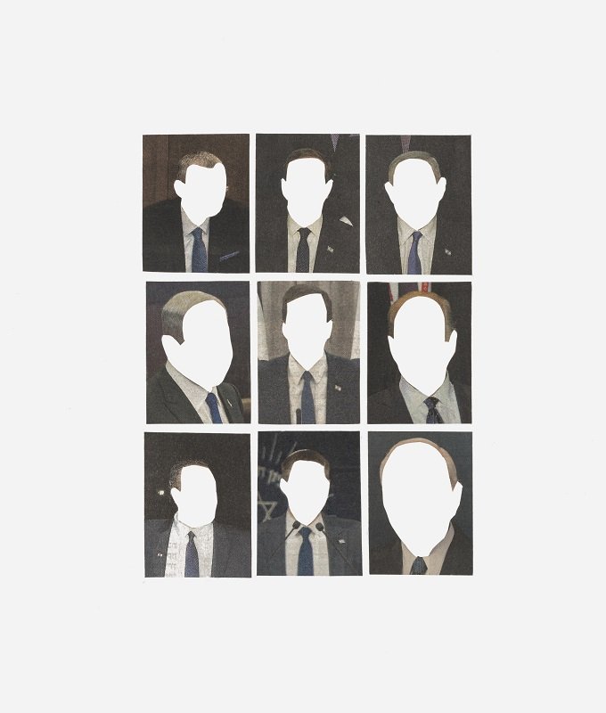 Liat Elbling, Men in Suit, 2023, Newspaper Cutouts, 28x25 cm