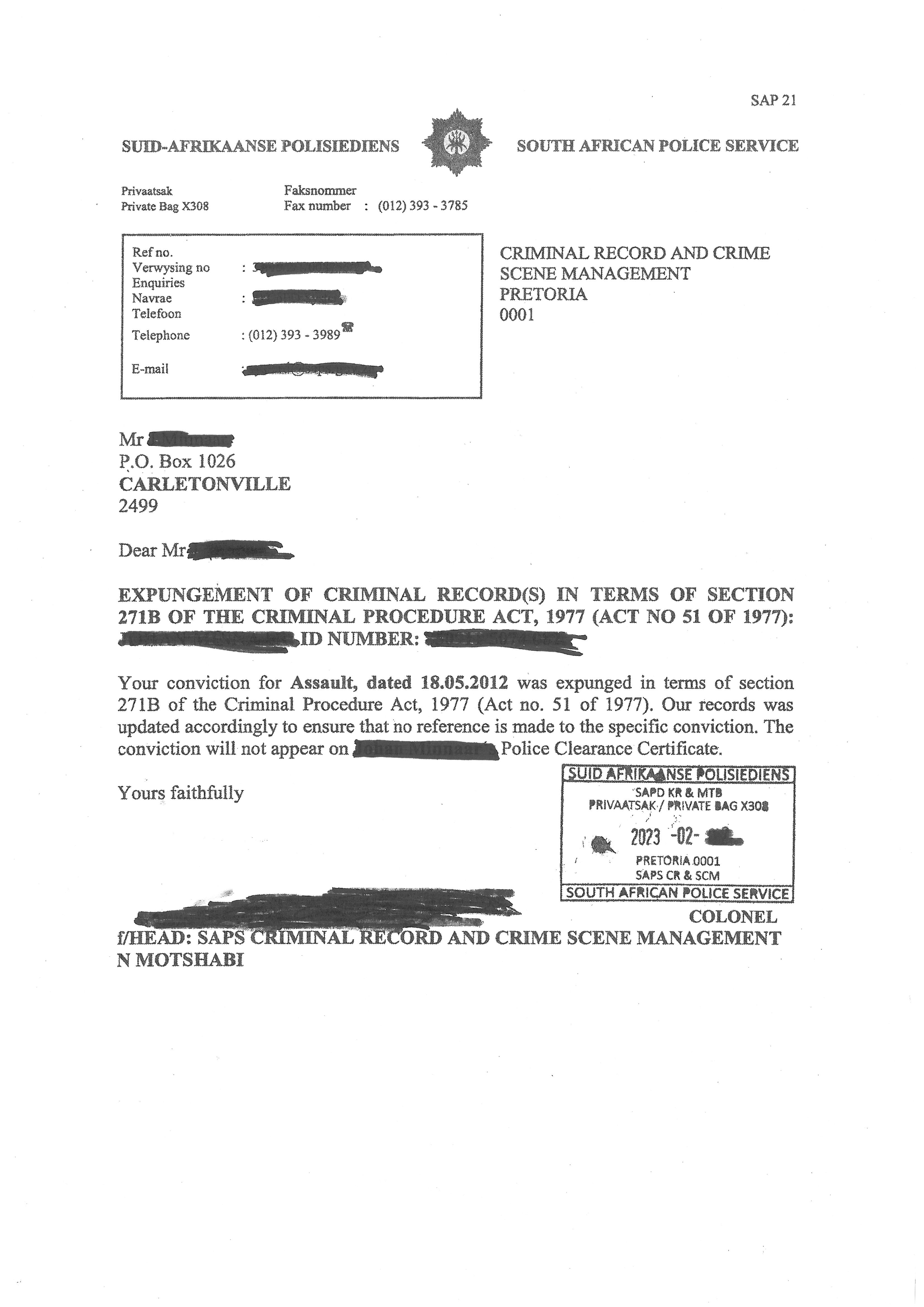 Clear Criminal Record South Africa