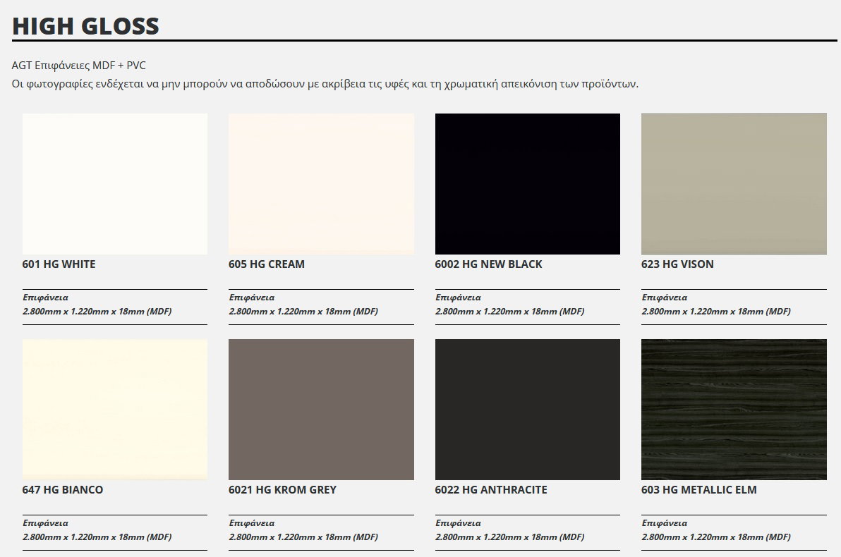 Selection MDF in acrylic finishes