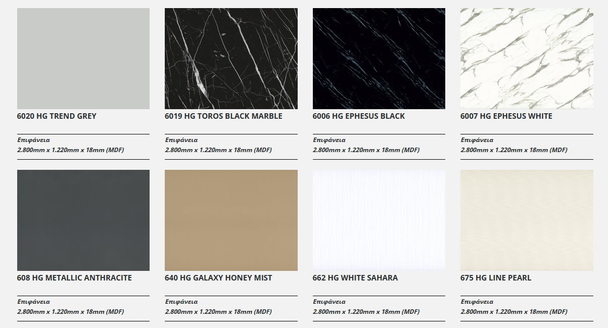 Selection MDF in acrylic finishes