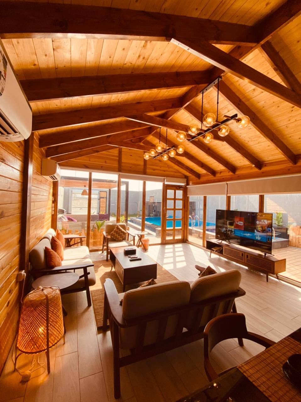 Rustic cottage with garden and pool view