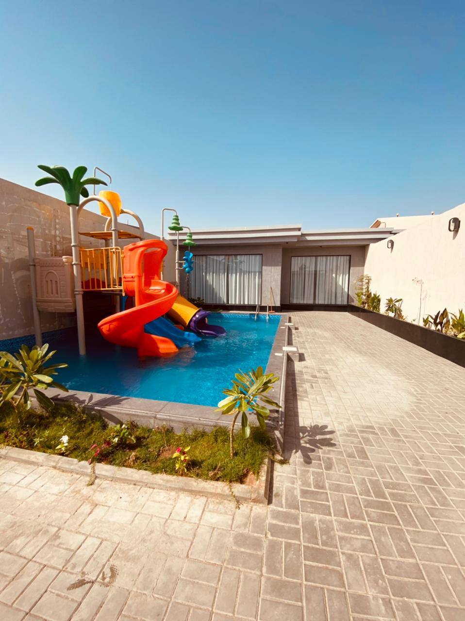 Chalet with water games