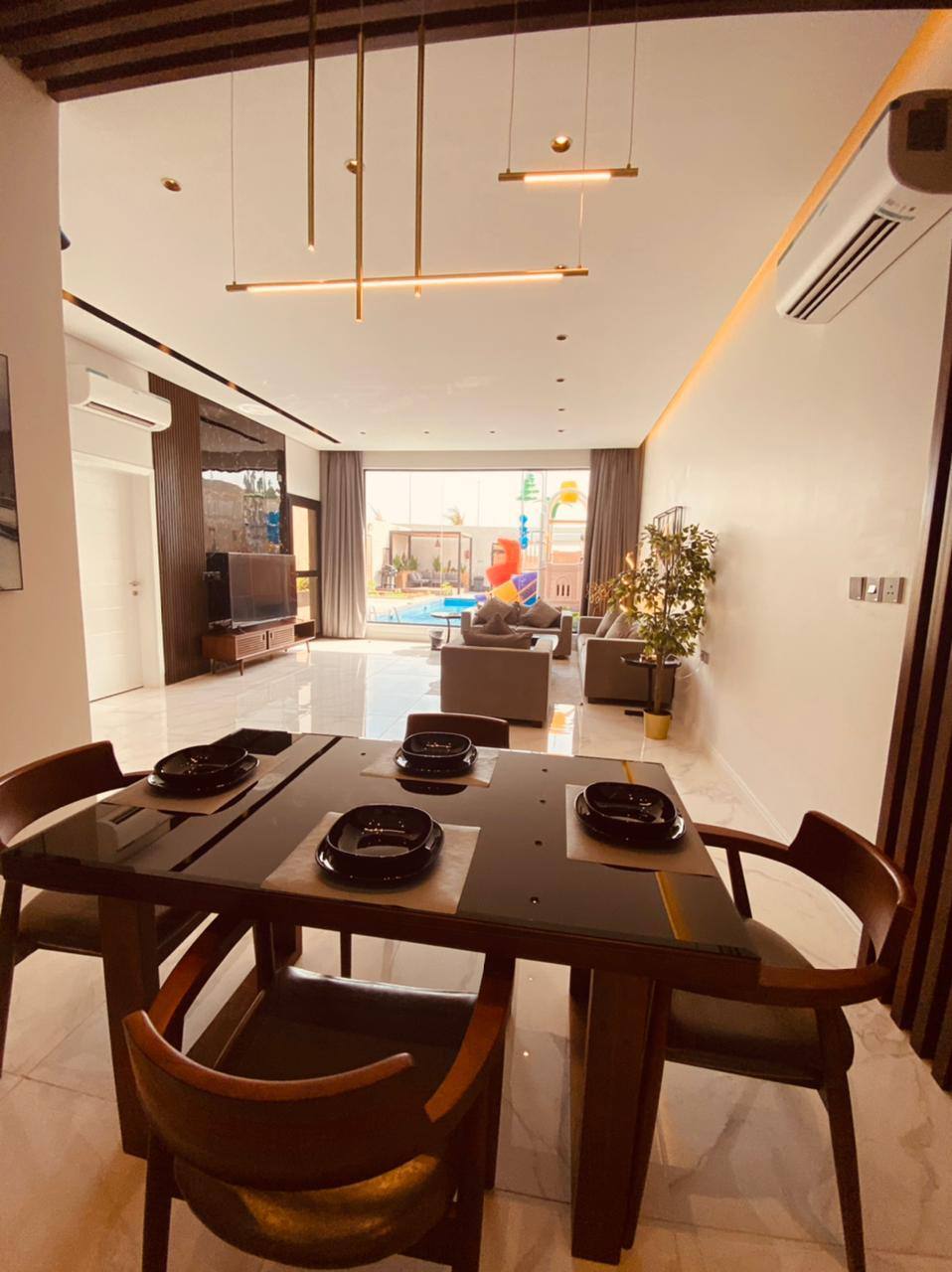 Chalet with water games