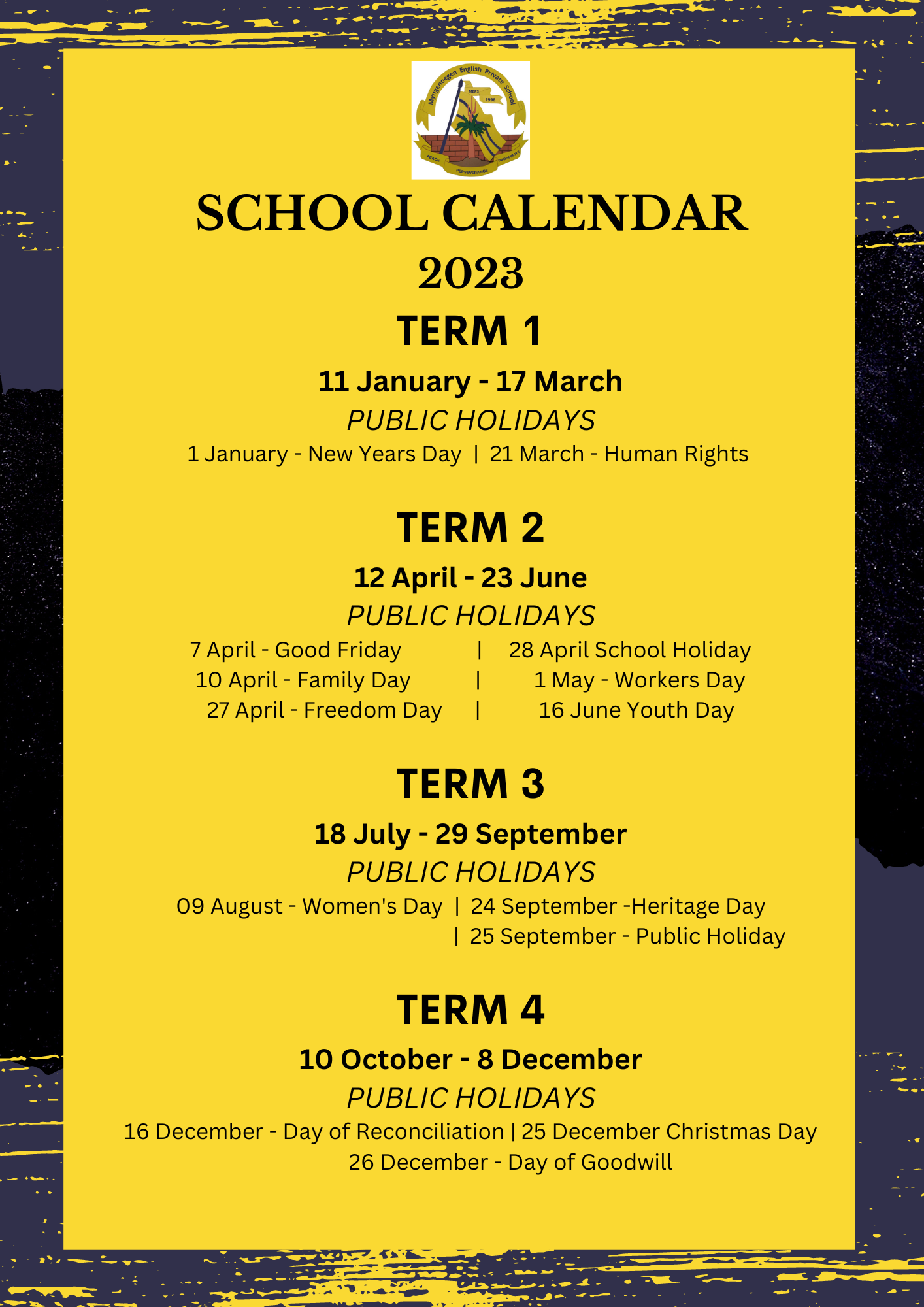 2023 School Calendar MEPS School