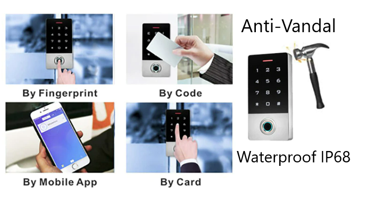 Smart 4 in 1 Access Keypad Pin, Fingerprint, Card Reader, APP Control, Anti-Vandal, Waterproof
